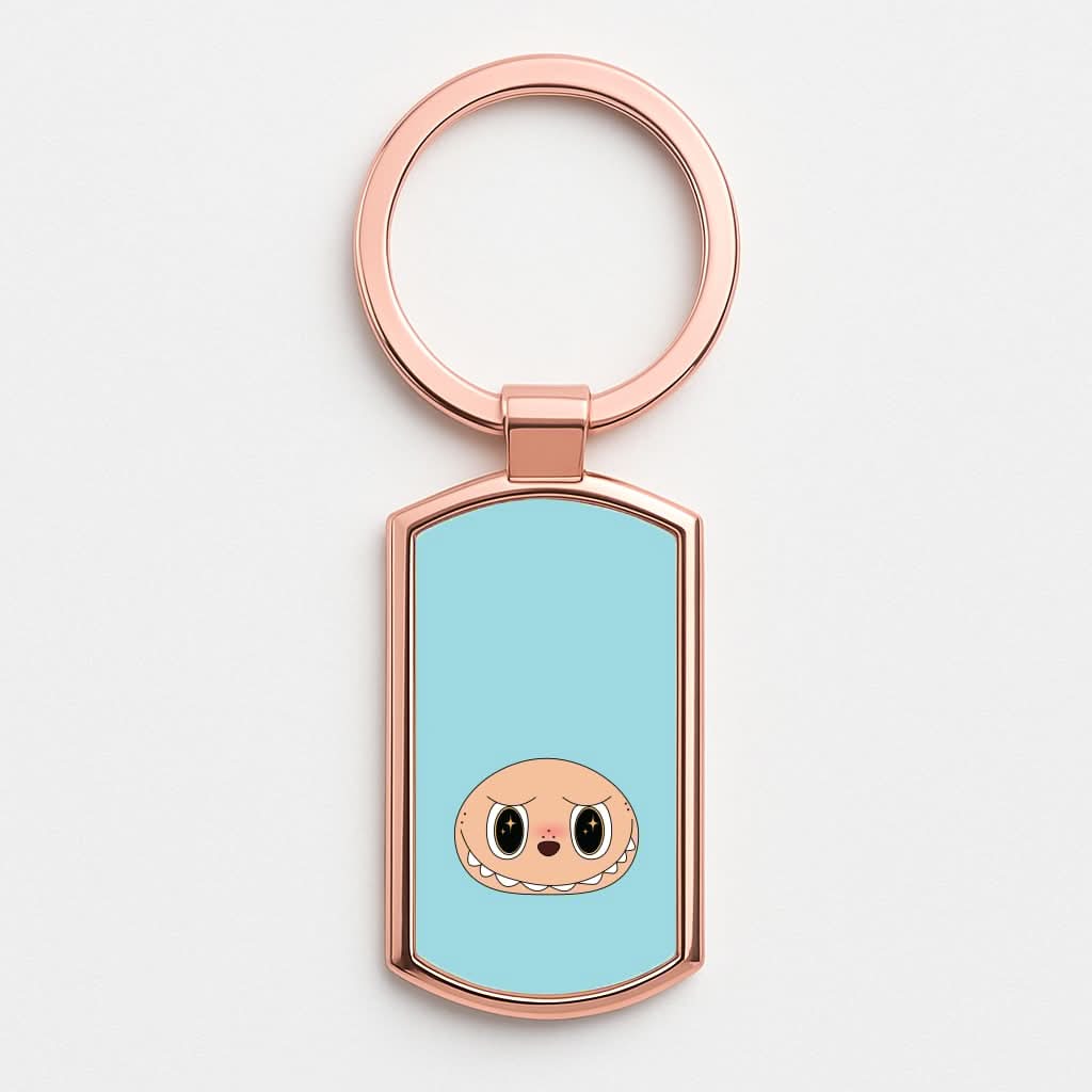 Cute Blue Monster Face Rose Gold Keyring