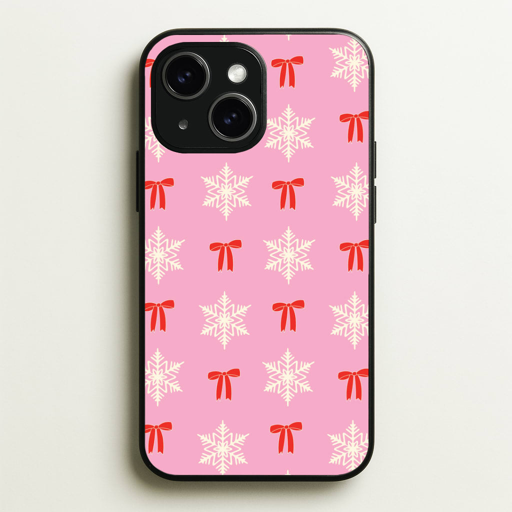 Coquette Bows And Snowflakes Pattern iPhone 14 Case