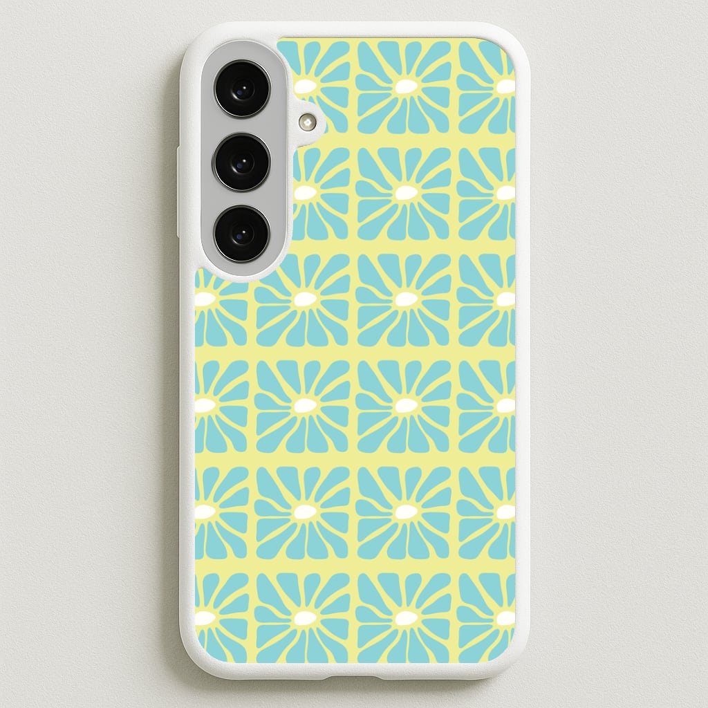Square Abstract Flowers Blue Galaxy S25FE Case