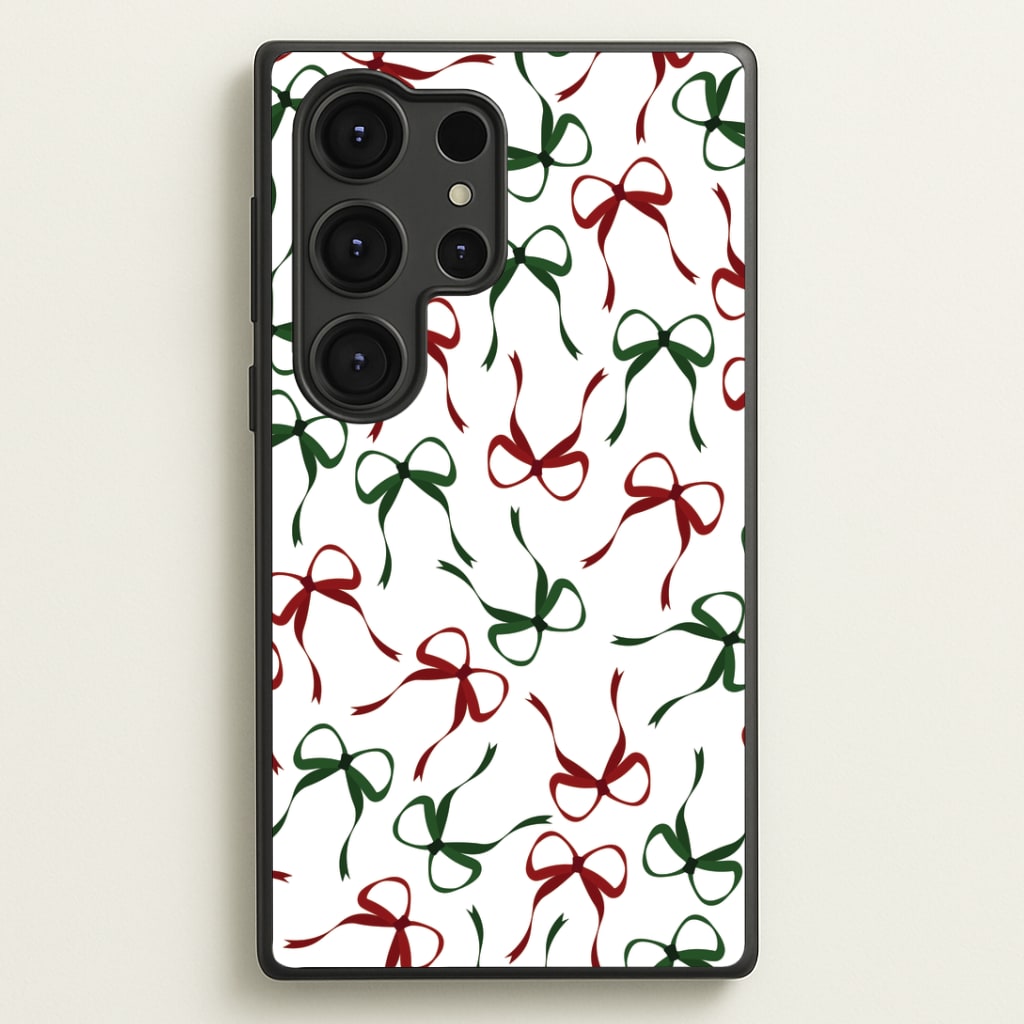 Red And Green Coquette Christmas Bows Pattern Galaxy S25 Ultra Case