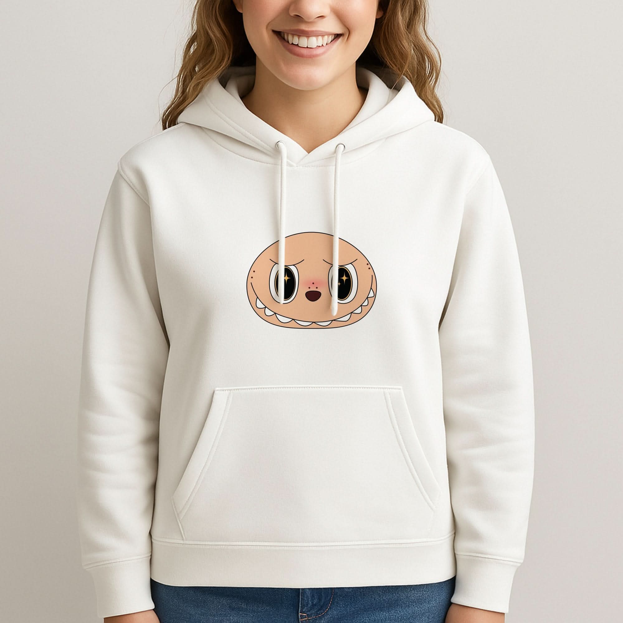 Cute Brown Monster Face Womans Hooded Sweatshirt