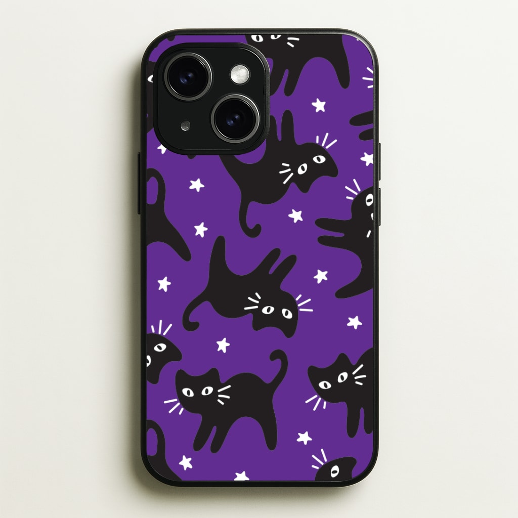 Cartoon Black Cats And Stars Pattern iPhone 15 Plus Case