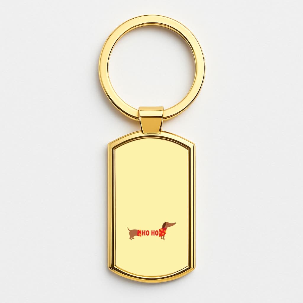 Christmas Jumper Ho Ho Dachshund Gold Keyring