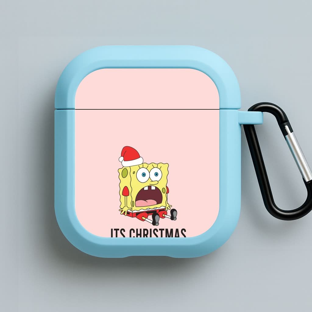 It's Christmas Cartoon Sponge Blue AirPods Case