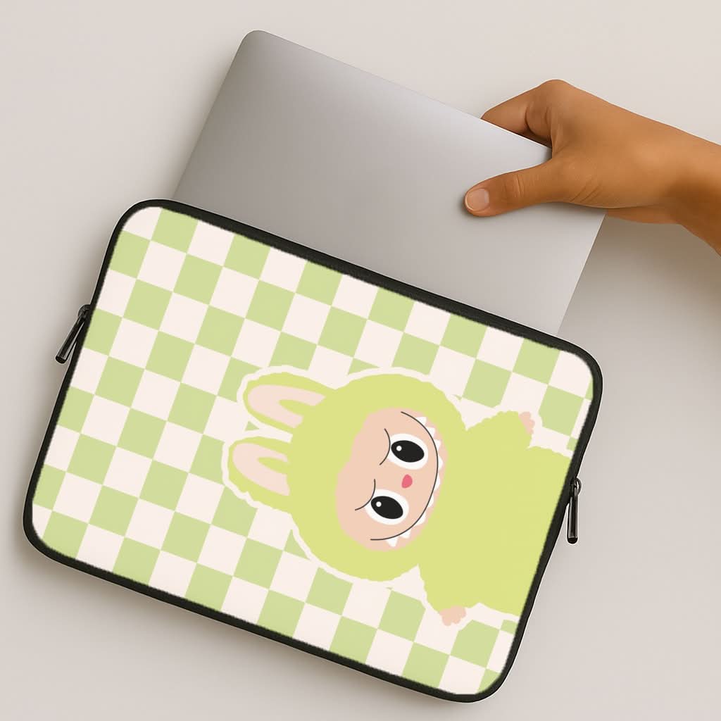 Checkered Cute Green Monster MacBook Cover