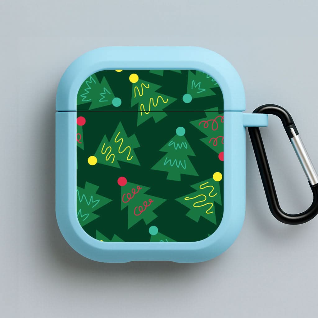 Abstract Christmas Trees Pattern Blue AirPods Case