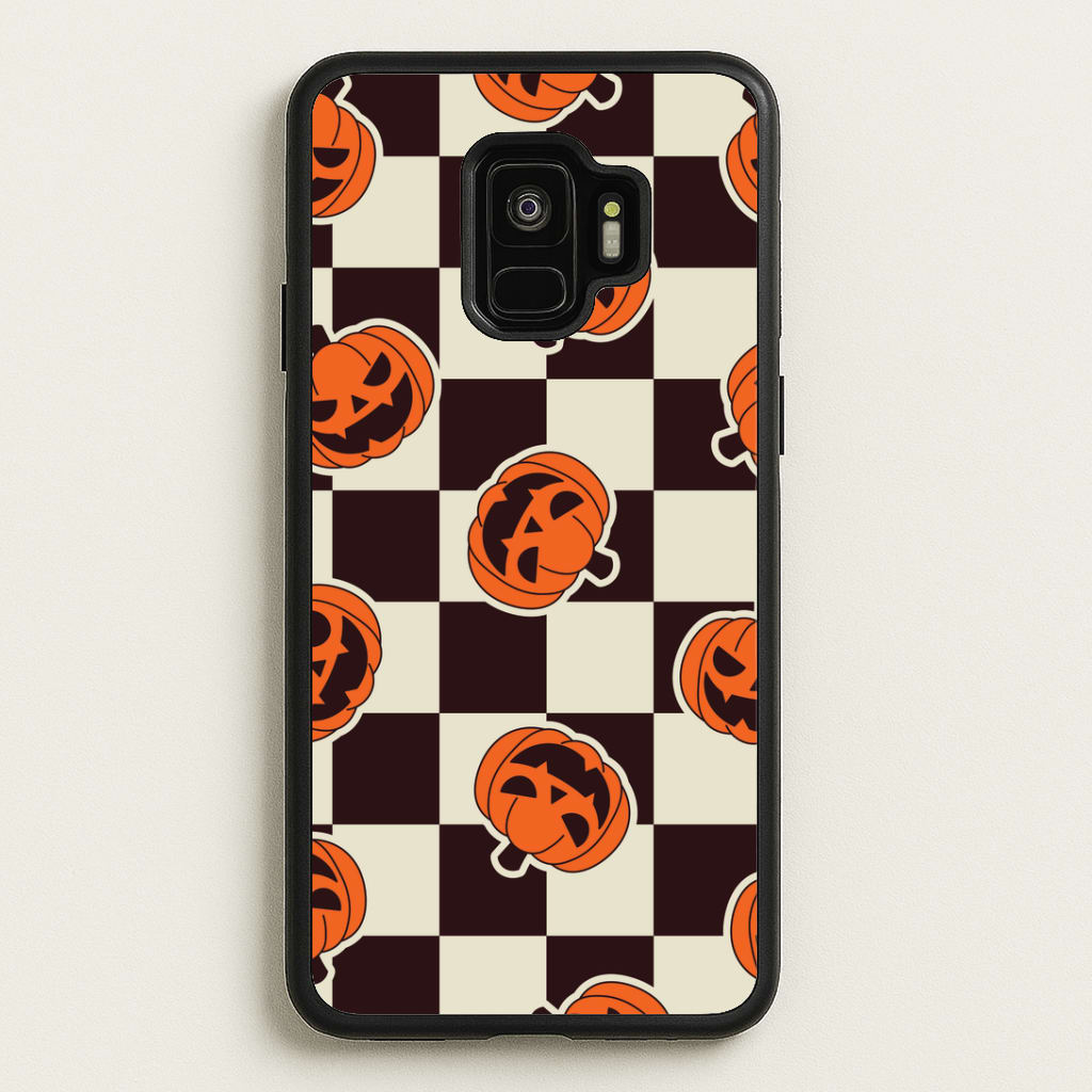 Pumpkin Stickers Checkered Pattern Galaxy S9 Case