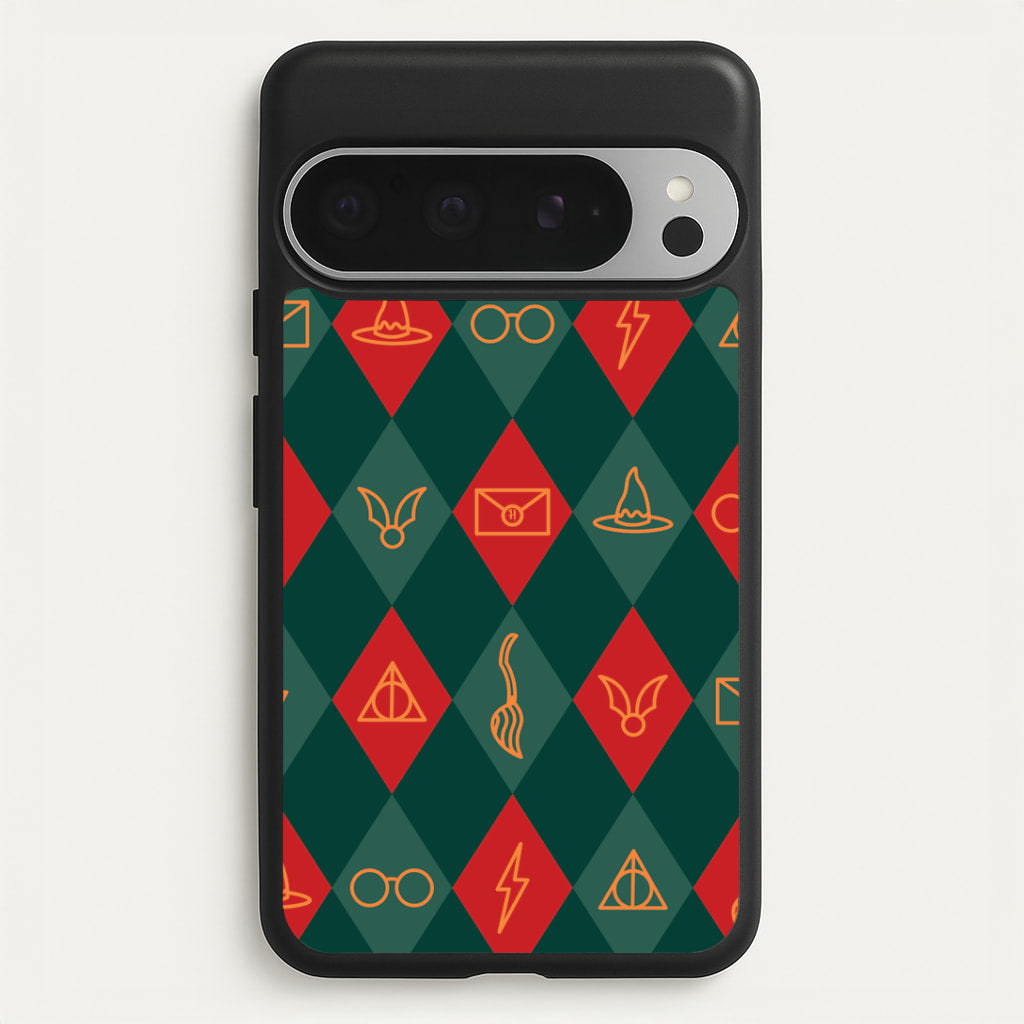 Christmas Wizard Icons Argyle Pattern Google Pixel 9 Pro XL Case