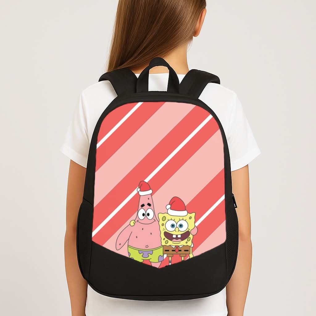 Cartoon Sponge And Starfish Christmas Hats School Bag
