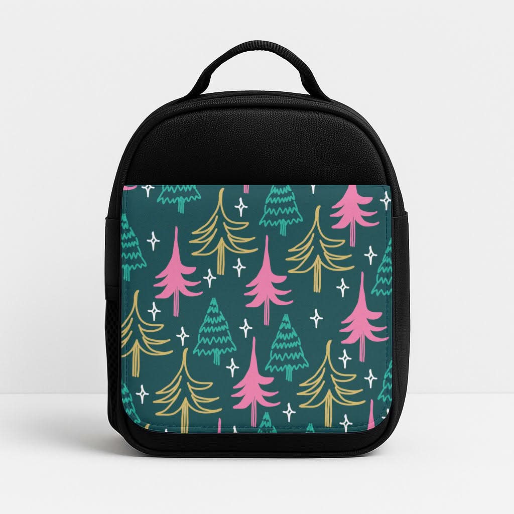 Colourful Sketched Christmas Trees Pattern Lunchbox