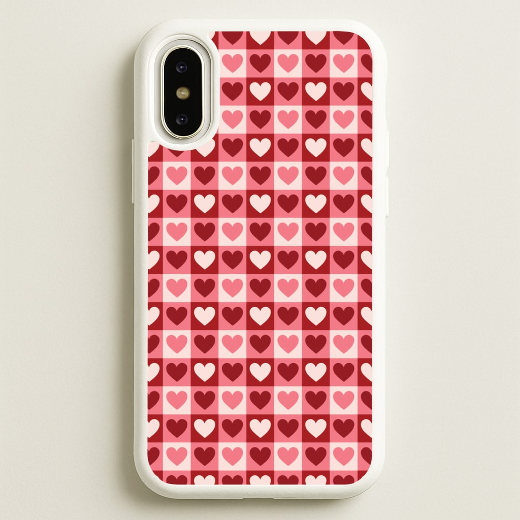 Pink Tartan Love Hearts Pattern iPhone X / XS Case