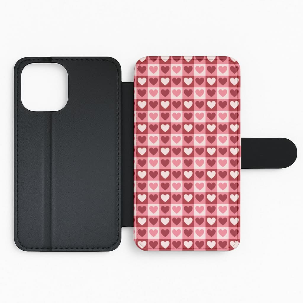 Pink Tartan Love Hearts Pattern Flip Phone Case