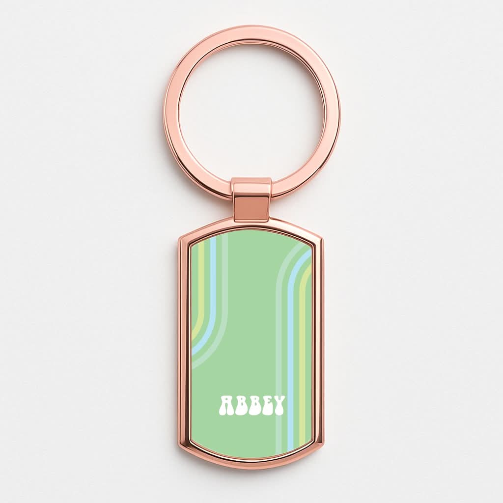 Retro Green Personalised Name Rose Gold Keyring