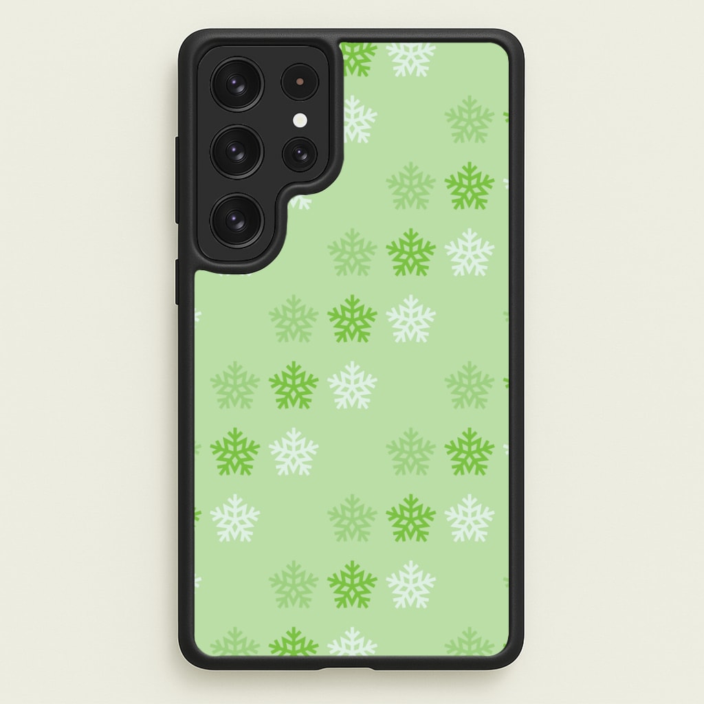 Green Slowflakes Christmas Pattern Galaxy S22 Ultra Case