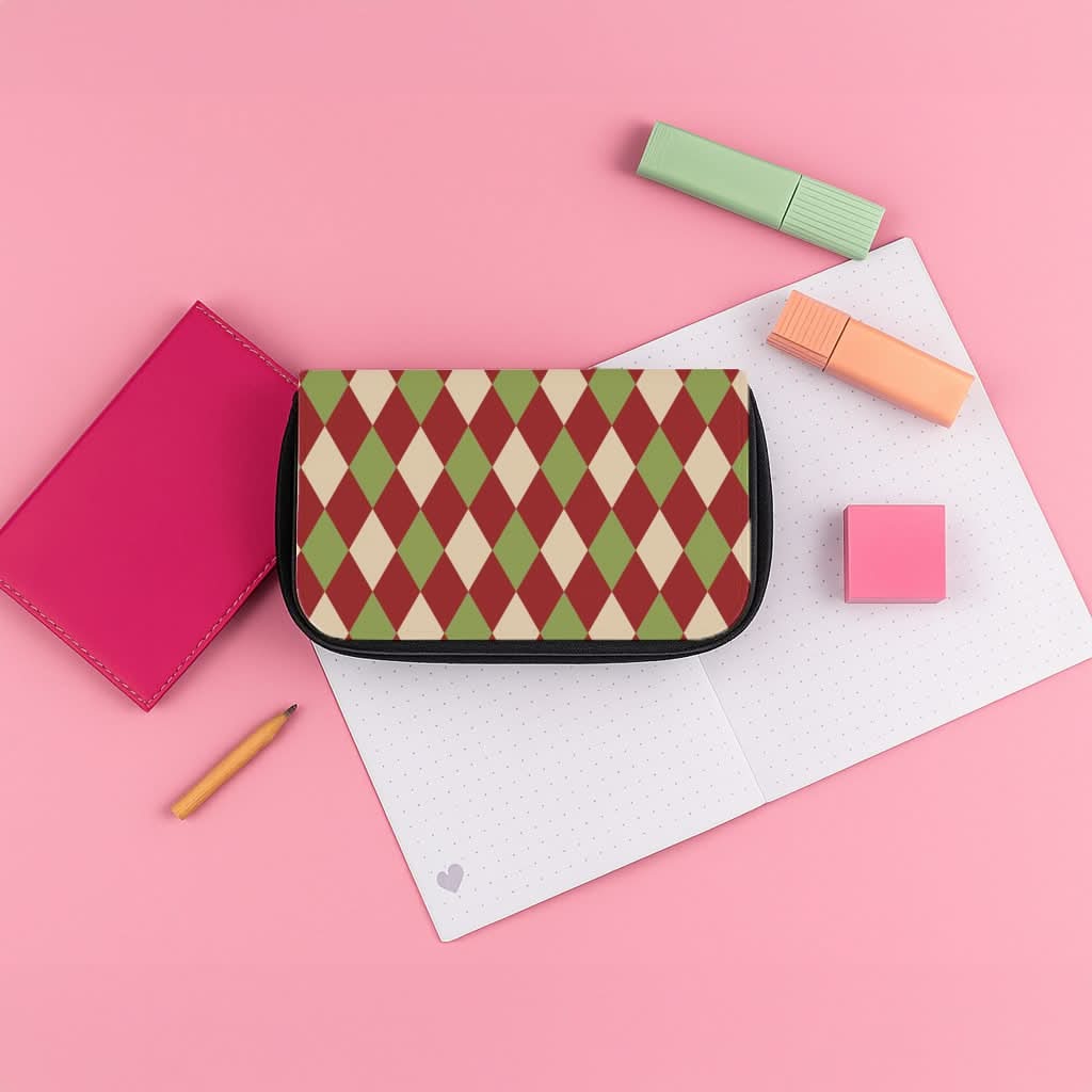 Red And Green Argyle Christmas Pattern Pencil Case