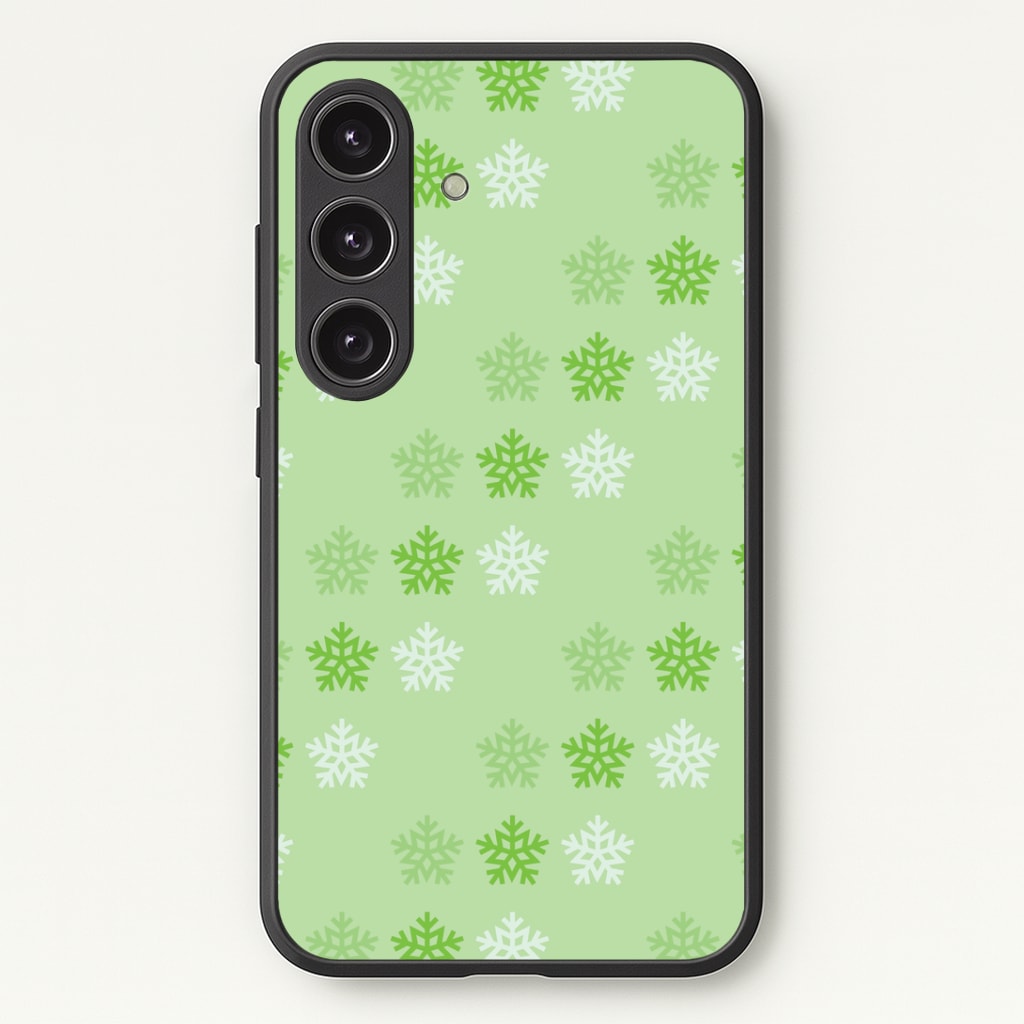 Green Slowflakes Christmas Pattern Galaxy S25 Case
