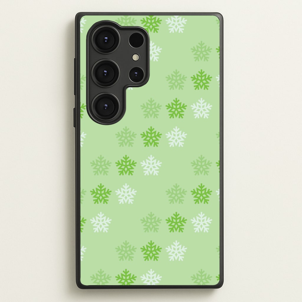 Green Slowflakes Christmas Pattern Galaxy S25 Ultra Case