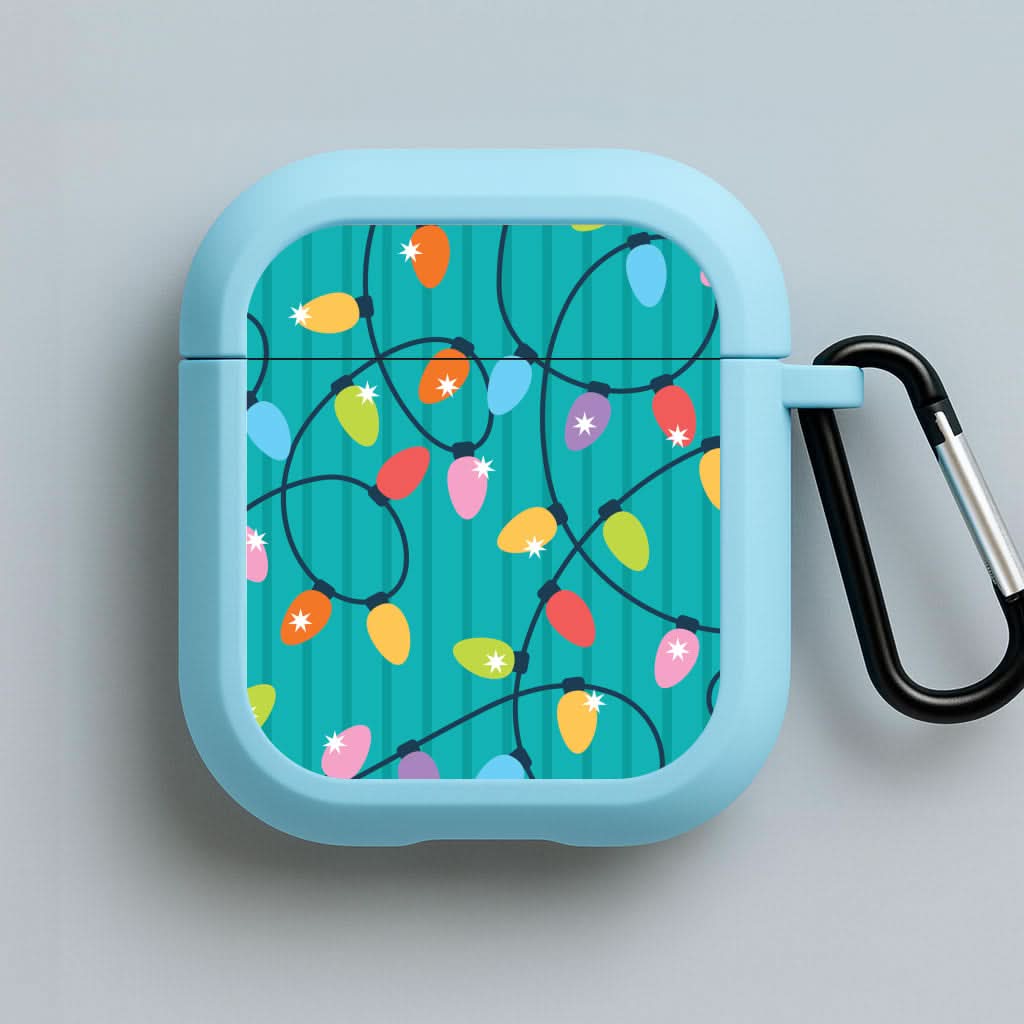 Funky Christmas Lights Pattern Blue AirPods Case