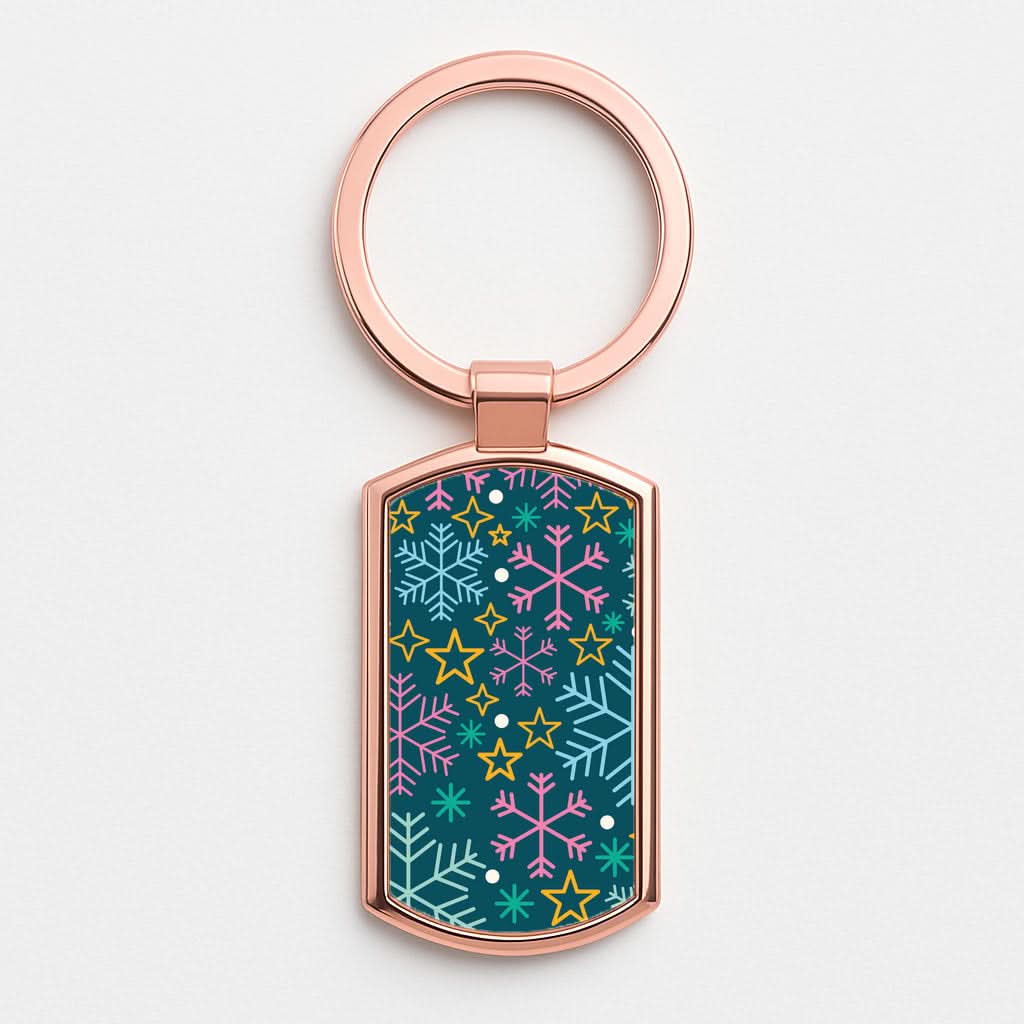 Colourful Christmas Symbols Pattern Rose Gold Keyring