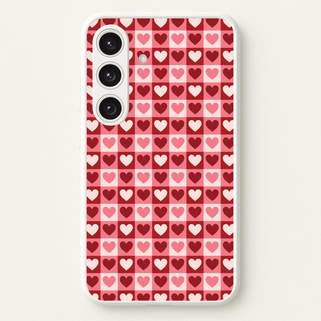 Pink Tartan Love Hearts Pattern Galaxy S24 Case