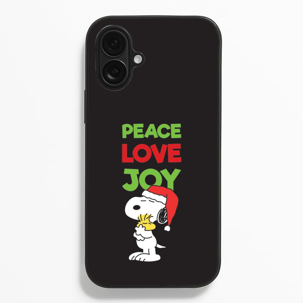 Peace, Love, Joy Christmas Cartoon Beagle iPhone 16 Plus Case