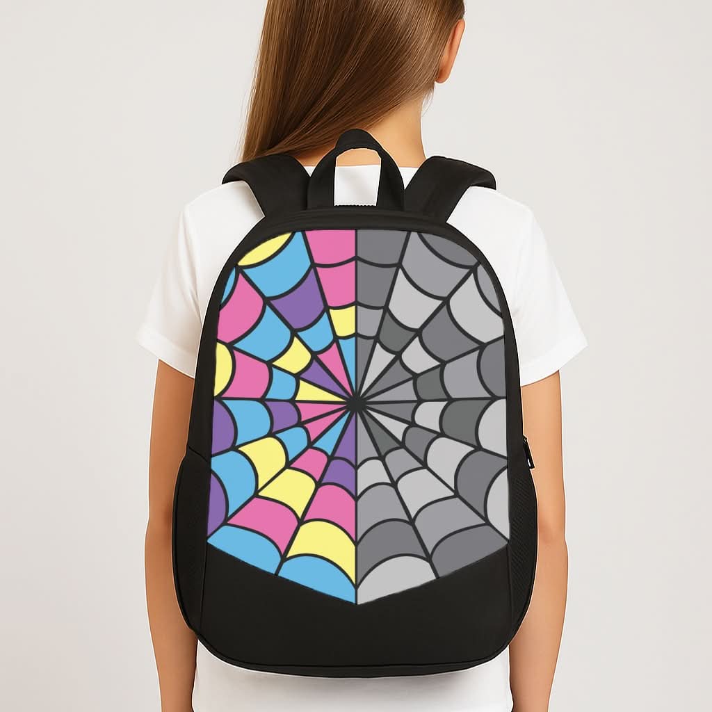 Colourful And Gray Spiderweb School Bag