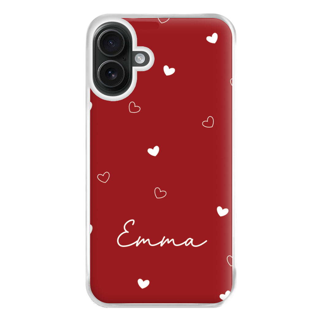 Red Hearts And Outlines Personalised Name iPhone 16 Plus Case