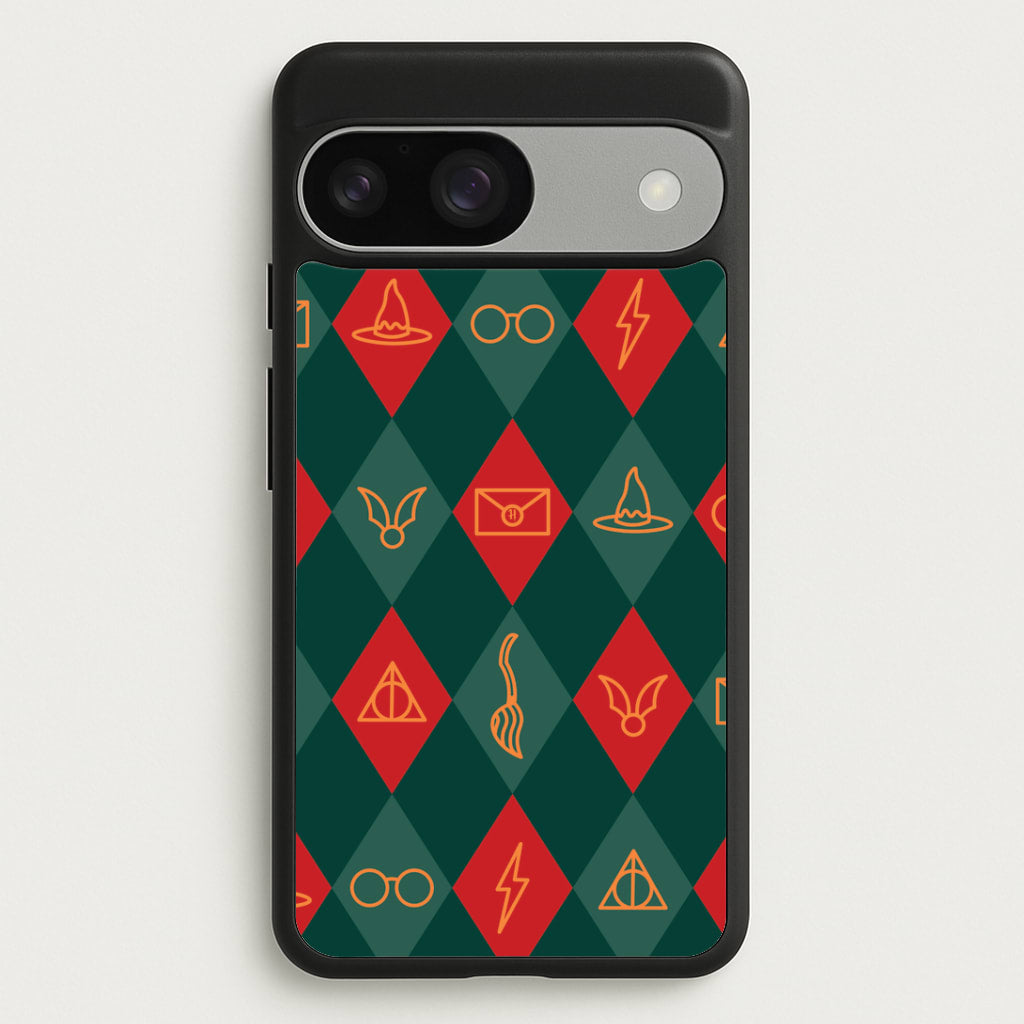 Christmas Wizard Icons Argyle Pattern Google Pixel 9 / 9 Pro Case