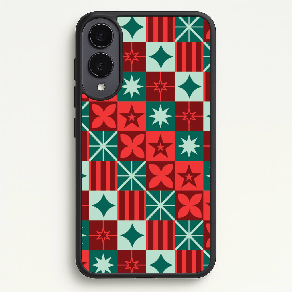 Geometric Square Christmas Pattern Galaxy S25 Edge Case
