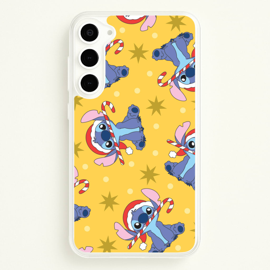 Cute Blue Alien Candycane Christmas Pattern Galaxy S23 Case