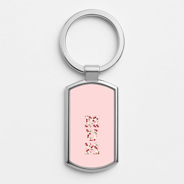 Floral Varsity Mum Silver Metal Keyring