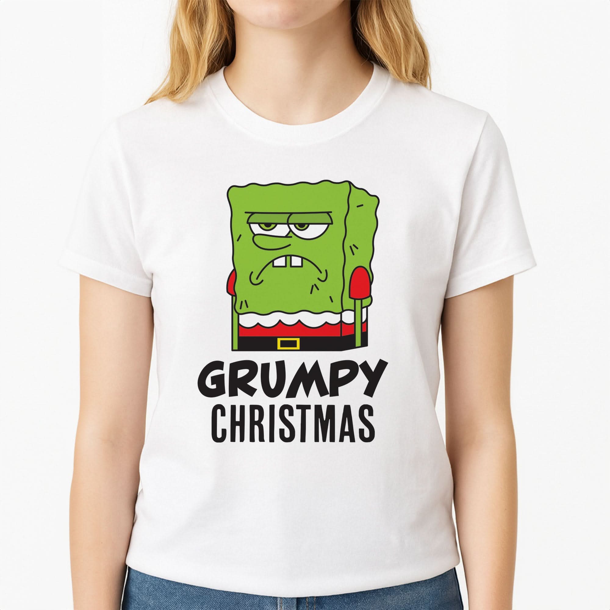 Grumpy Christmas Cartoon Sponge Womens T-Shirt