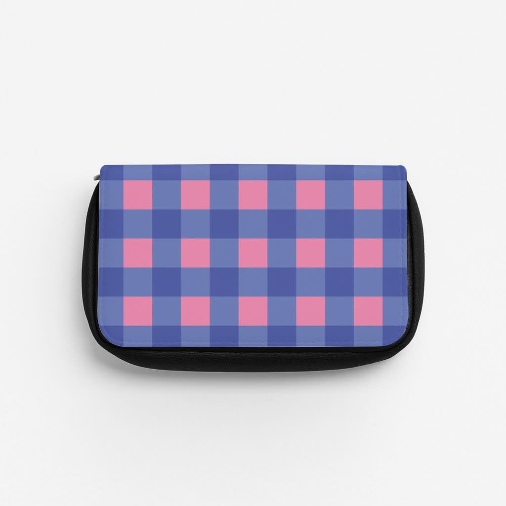Pink And Blue Checkered Pattern Pencil Case
