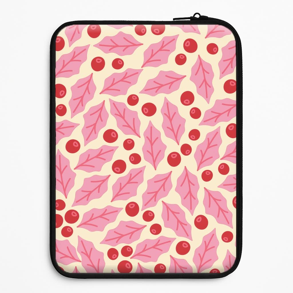Pink Holly And Berries Pattern Universal Laptop Sleeve