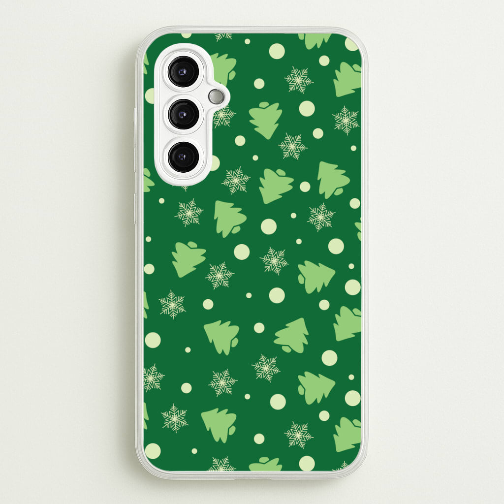 Cartoon Christmas Trees And Snowflakes Pattern Galaxy A14 Case