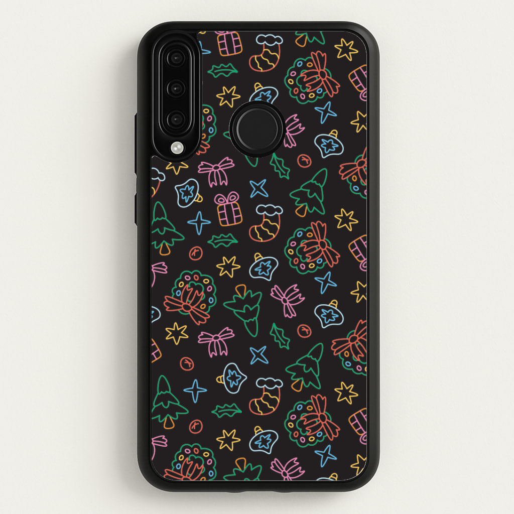 Neon Christmas Icons Pattern I Huawei P30 Lite Case