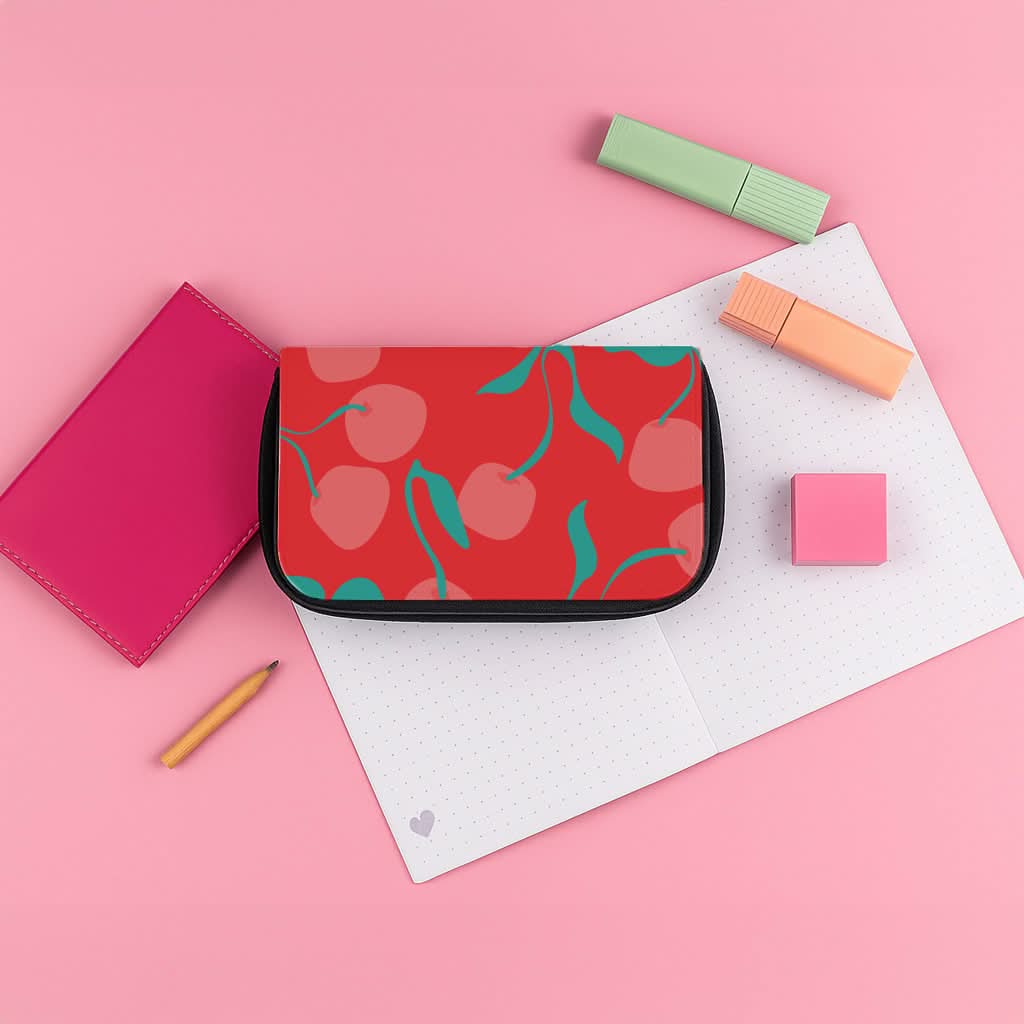 Red Abstract Cherries Pattern Pencil Case