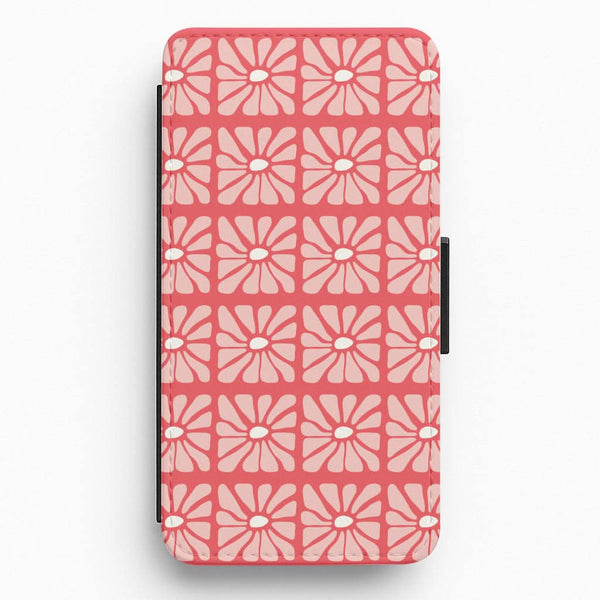 Square Abstract Flowers Pink Flip / Wallet Phone Case