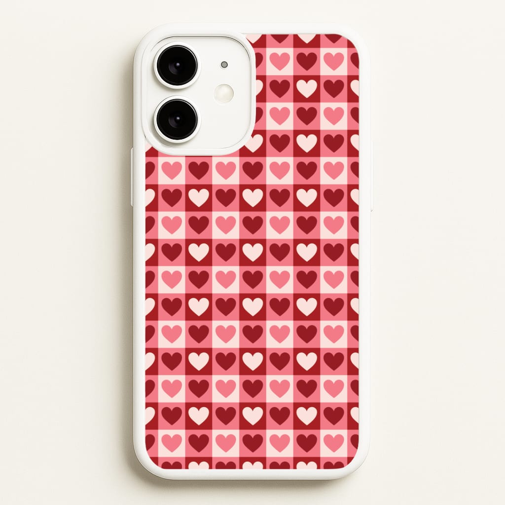 Pink Tartan Love Hearts Pattern iPhone 11 Case