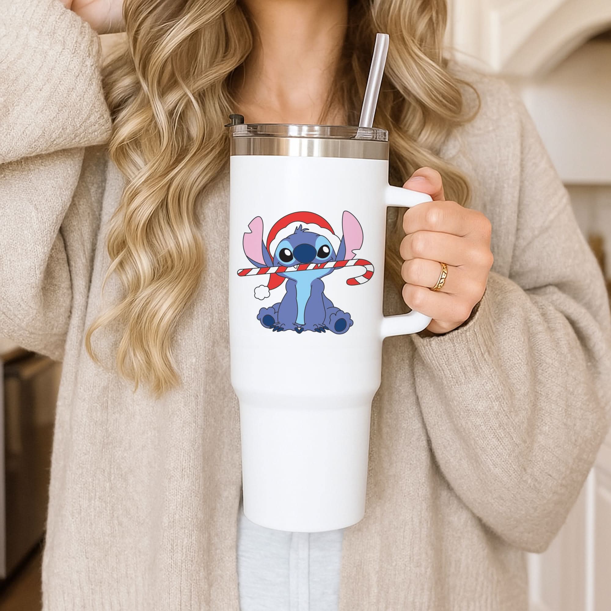 Cute Blue Alien Candycane Tumbler