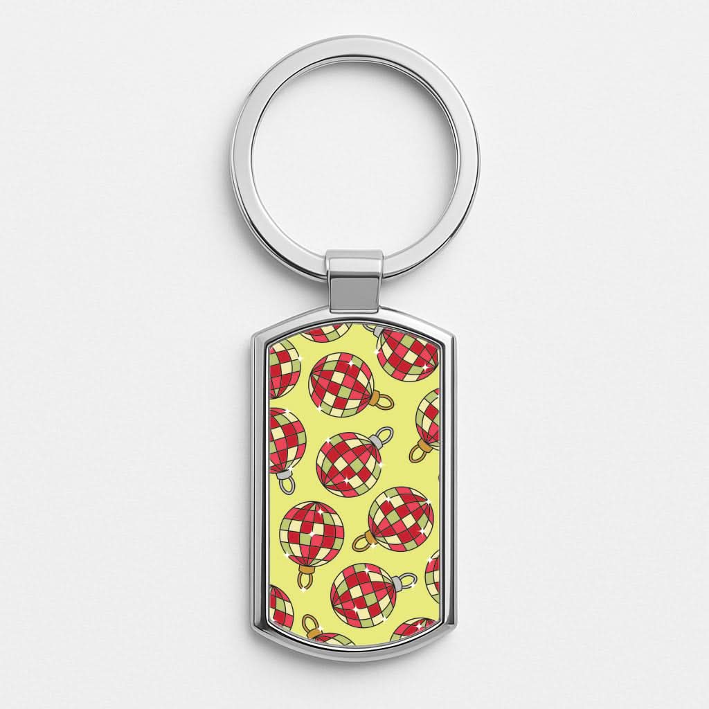 Disco Baubles Pattern Silver Metal Keyring