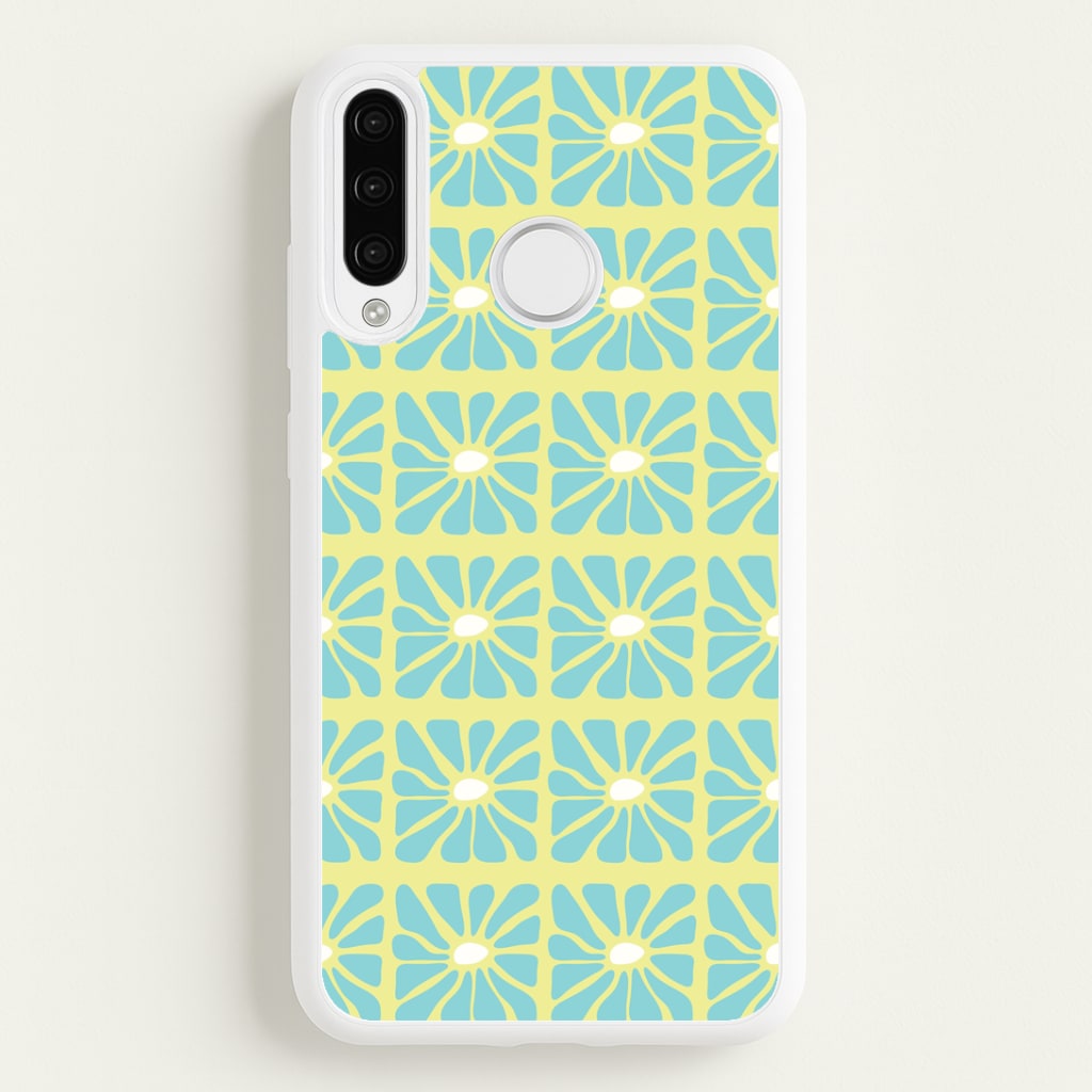 Square Abstract Flowers Blue Huawei P30 Pro Case
