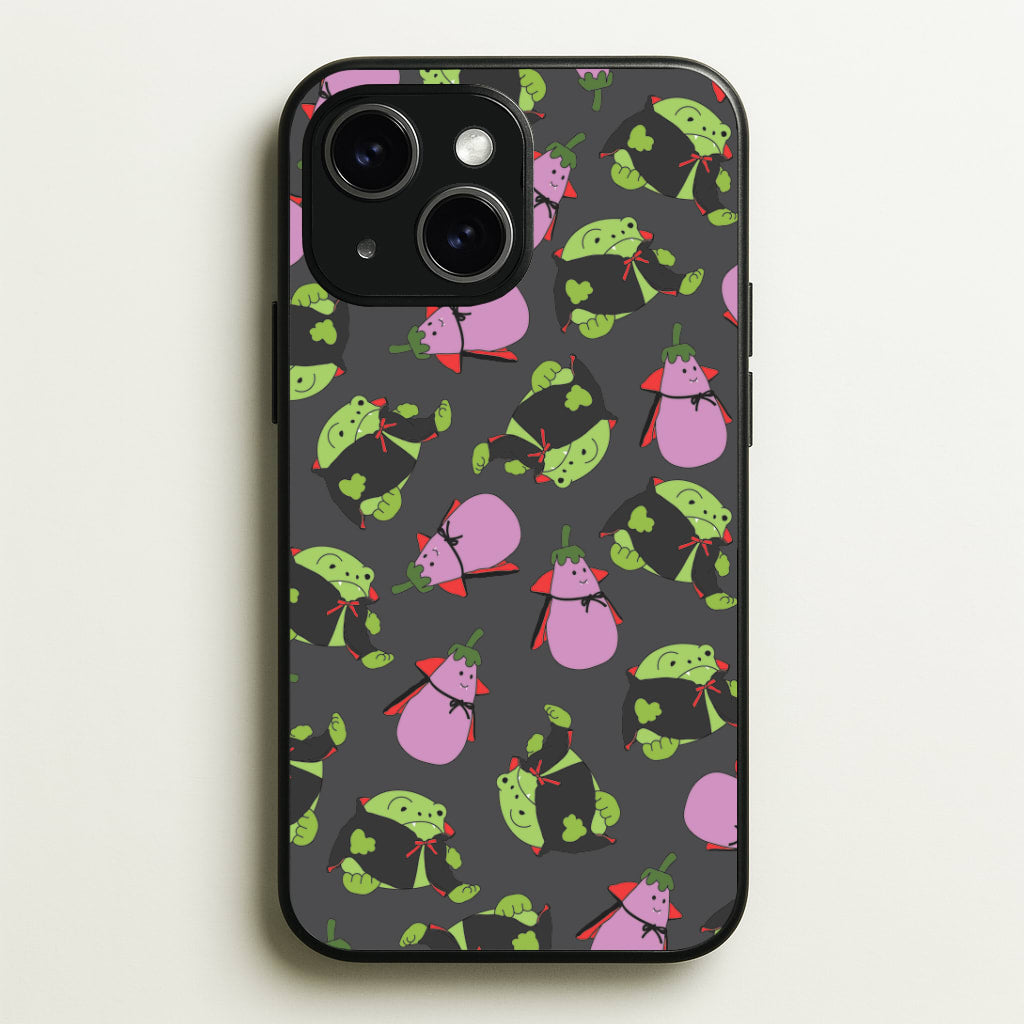Vampire Frogs And Vegetables Pattern - Halloween iPhone 14 Case