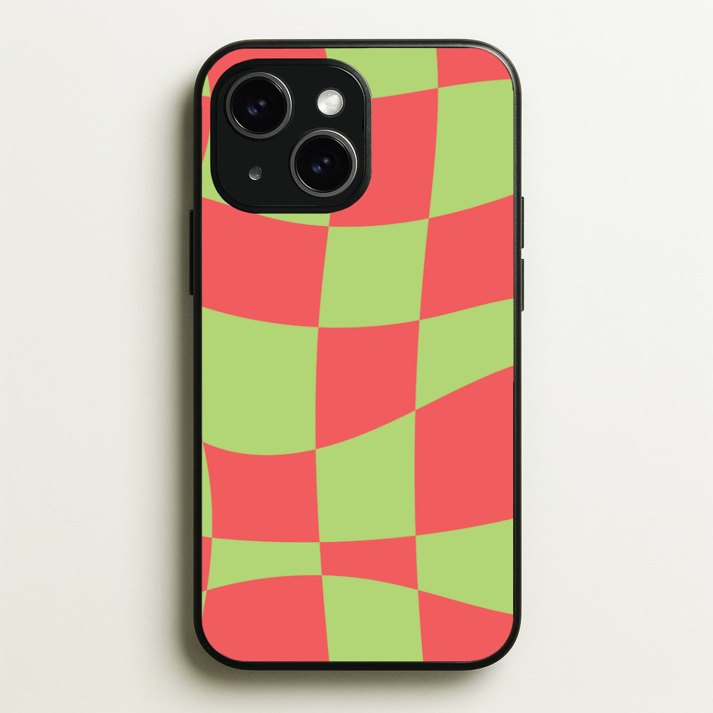 Abstract Red And Green Christmas Pattern iPhone 15 Plus Case