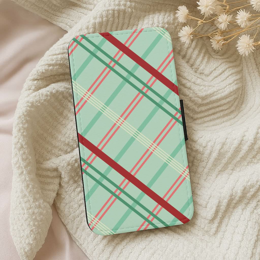 Pastel Tartan Christmas Pattern Leather Phone Case