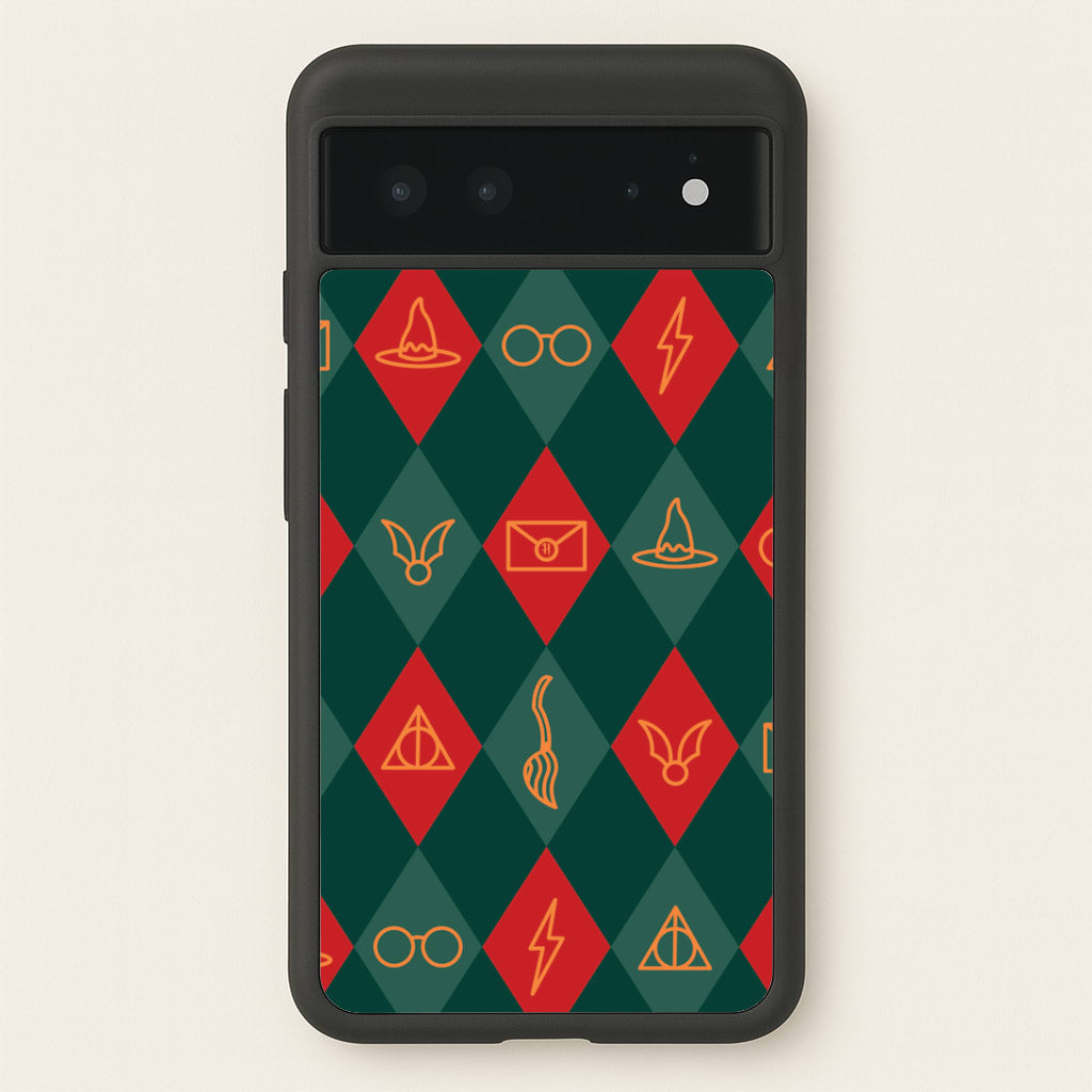 Christmas Wizard Icons Argyle Pattern Google Pixel 6 Case