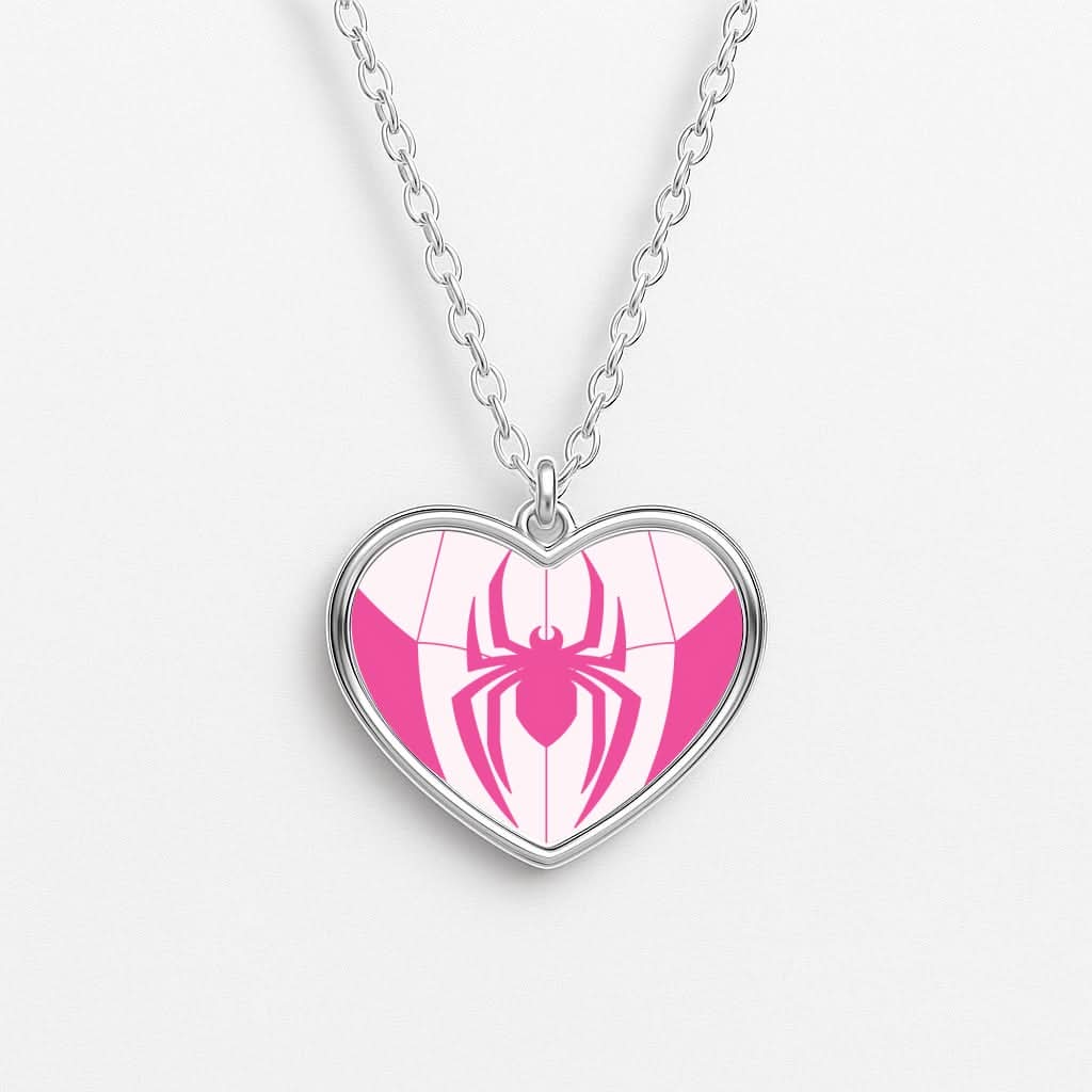 Pink And Black Spider Costume Heart Necklace