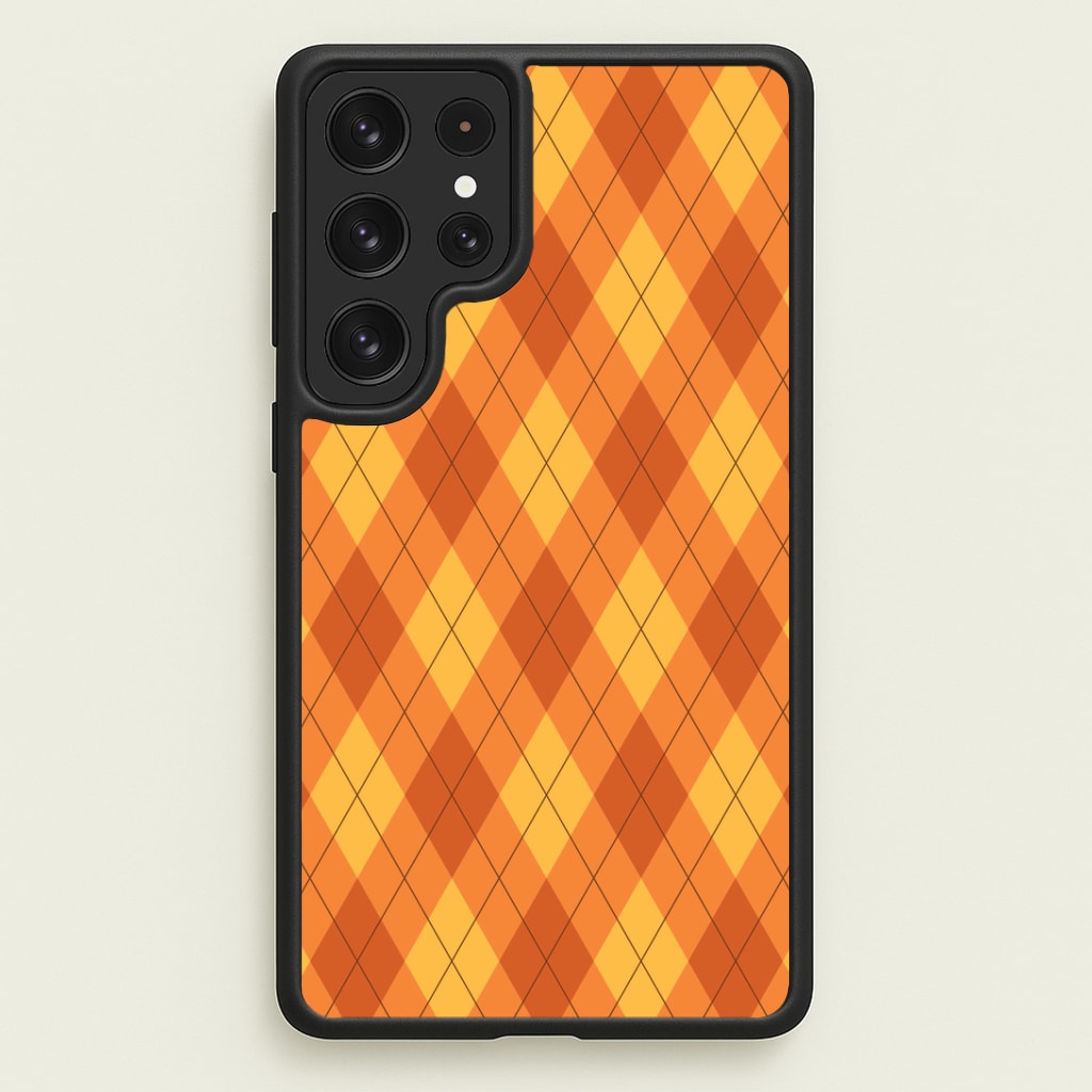 Orange Argyle Pattern Galaxy S22 Ultra Case