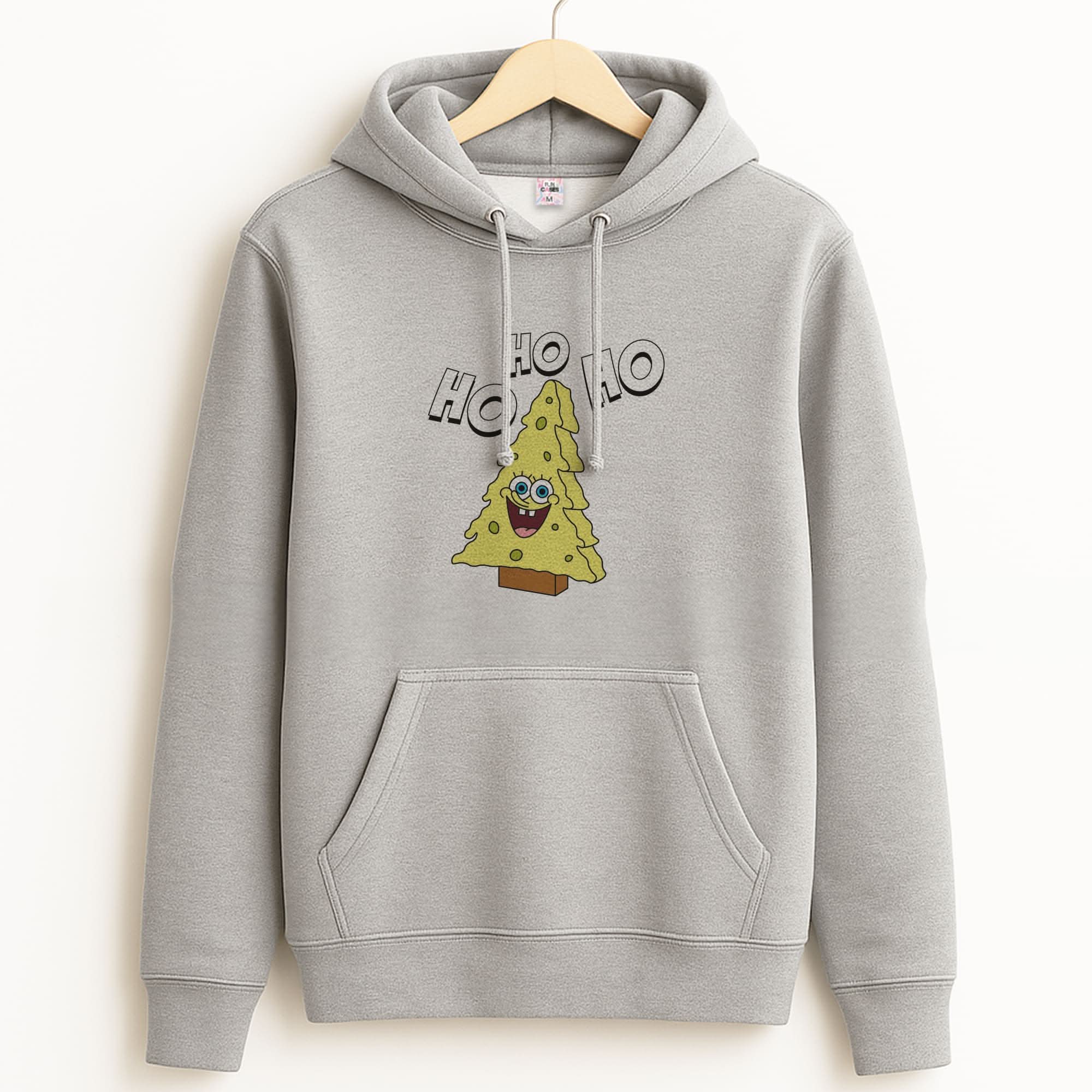 Christmas Tree Cartoon Sponge Unisex Grey Hoodie