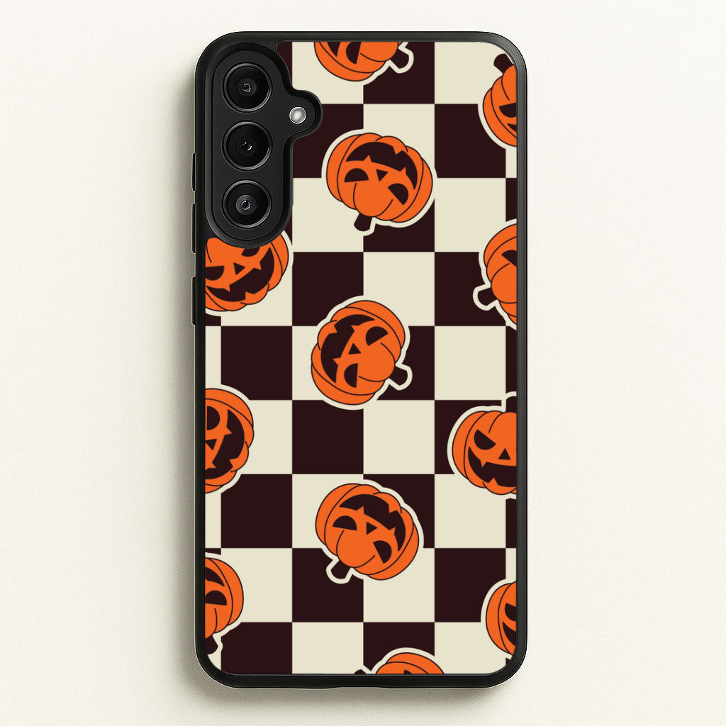 Pumpkin Stickers Checkered Pattern Galaxy A36 Case